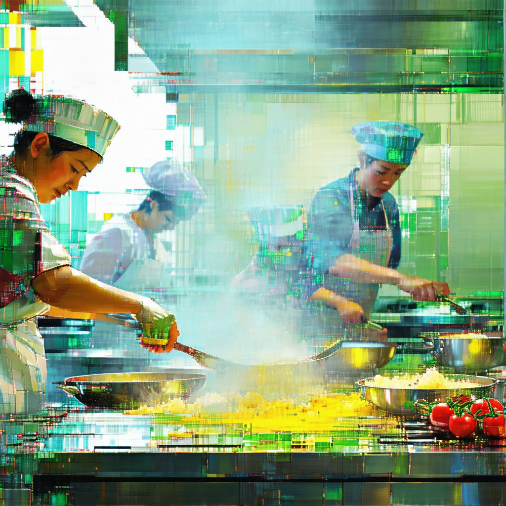 Collage of various scenes featuring people cooking in a k...