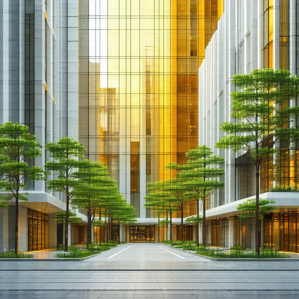 Large city street with a row of trees lining the sidewalk