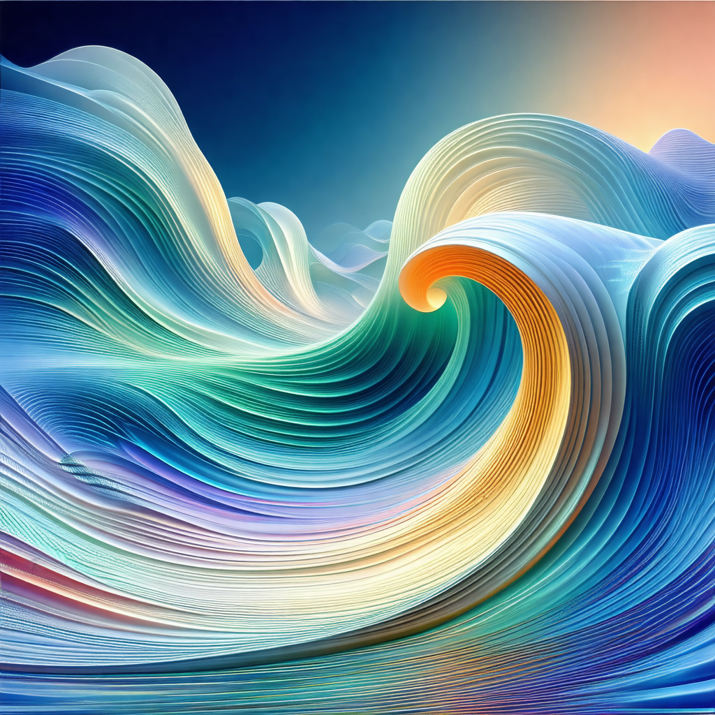 Large, colorful wave with a vibrant blue and yellow hue