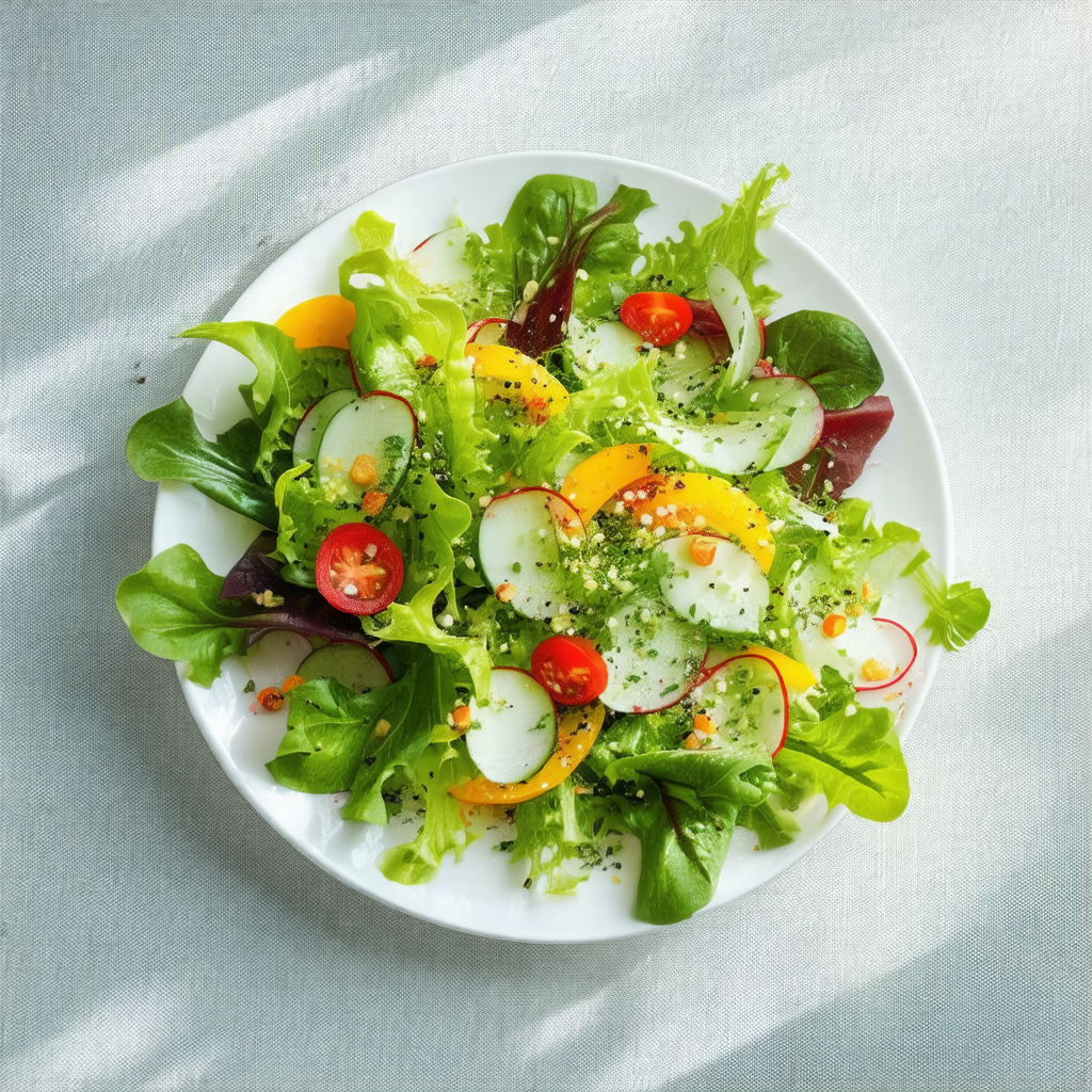 White plate filled with a delicious salad