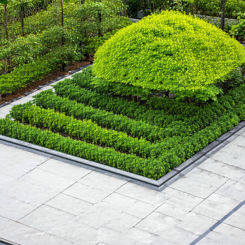 Large, well-maintained garden with a variety of green pla...