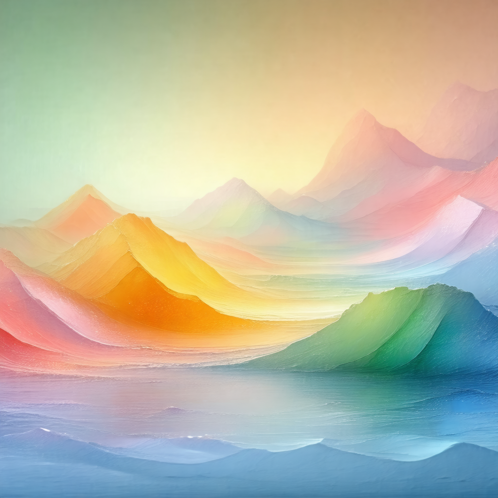 Painting of a mountain range with a vibrant color palette