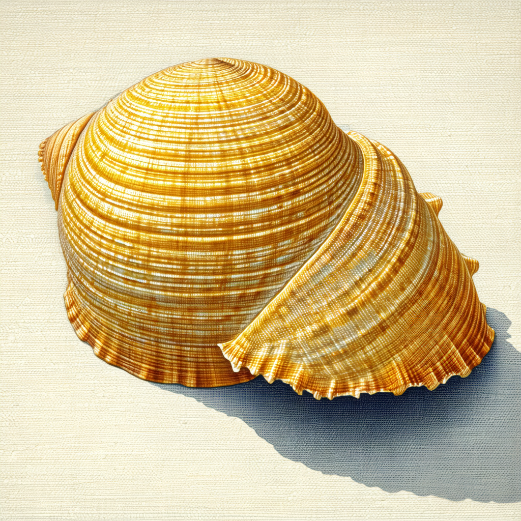 Close-up of a shell, possibly a clam shell, with a yellow...