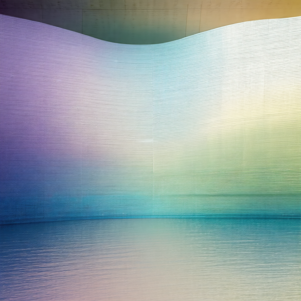 Large, curved wall with a colorful, rainbow-like pattern