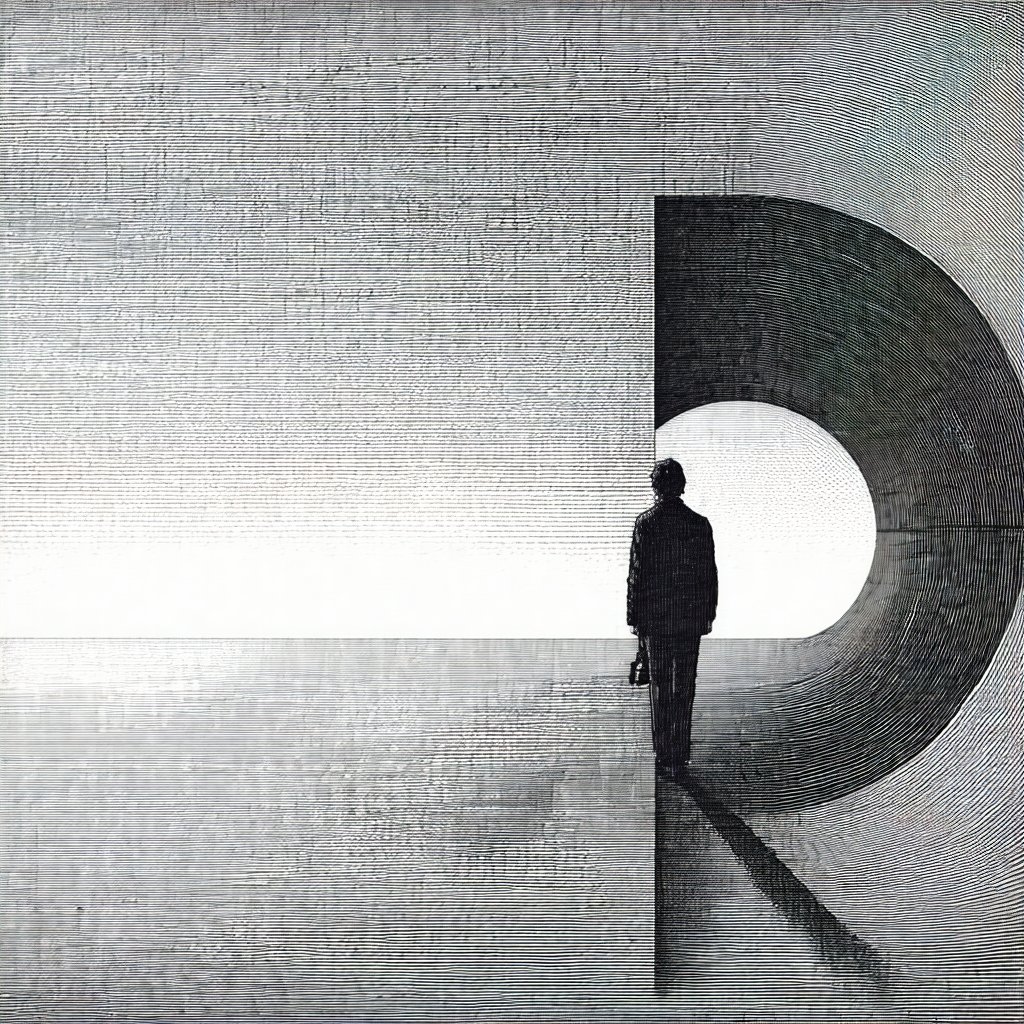 Man standing in front of a large, white, circular structure