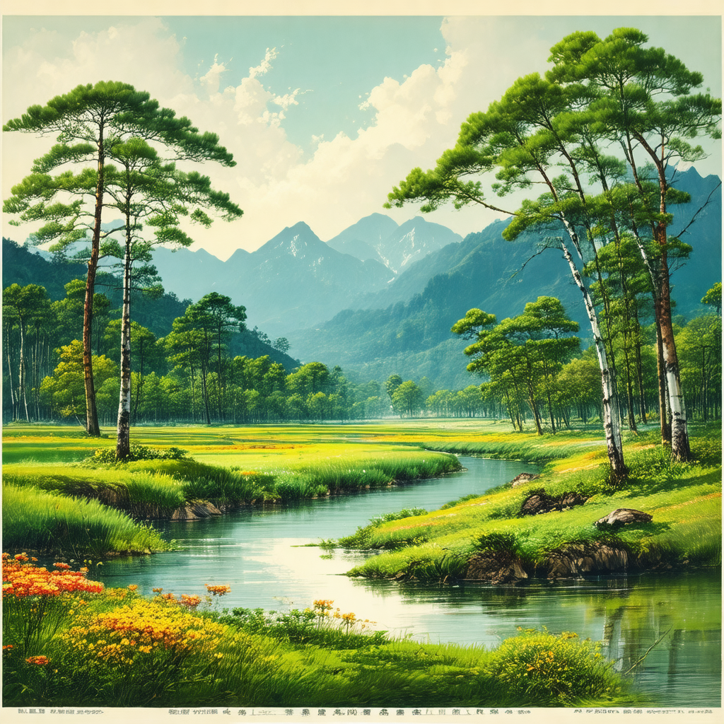 Serene scene of a river flowing through a lush green forest