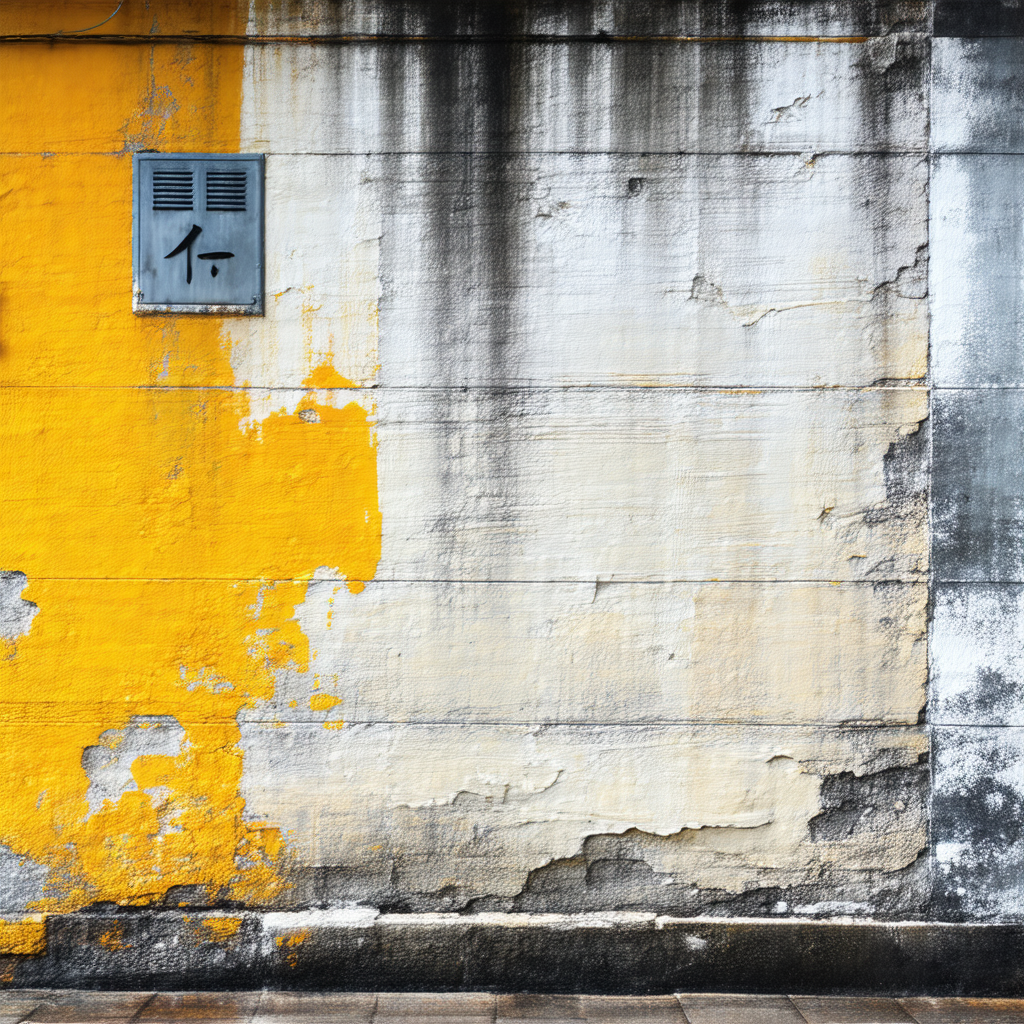 Yellow wall with a blue box mounted on it
