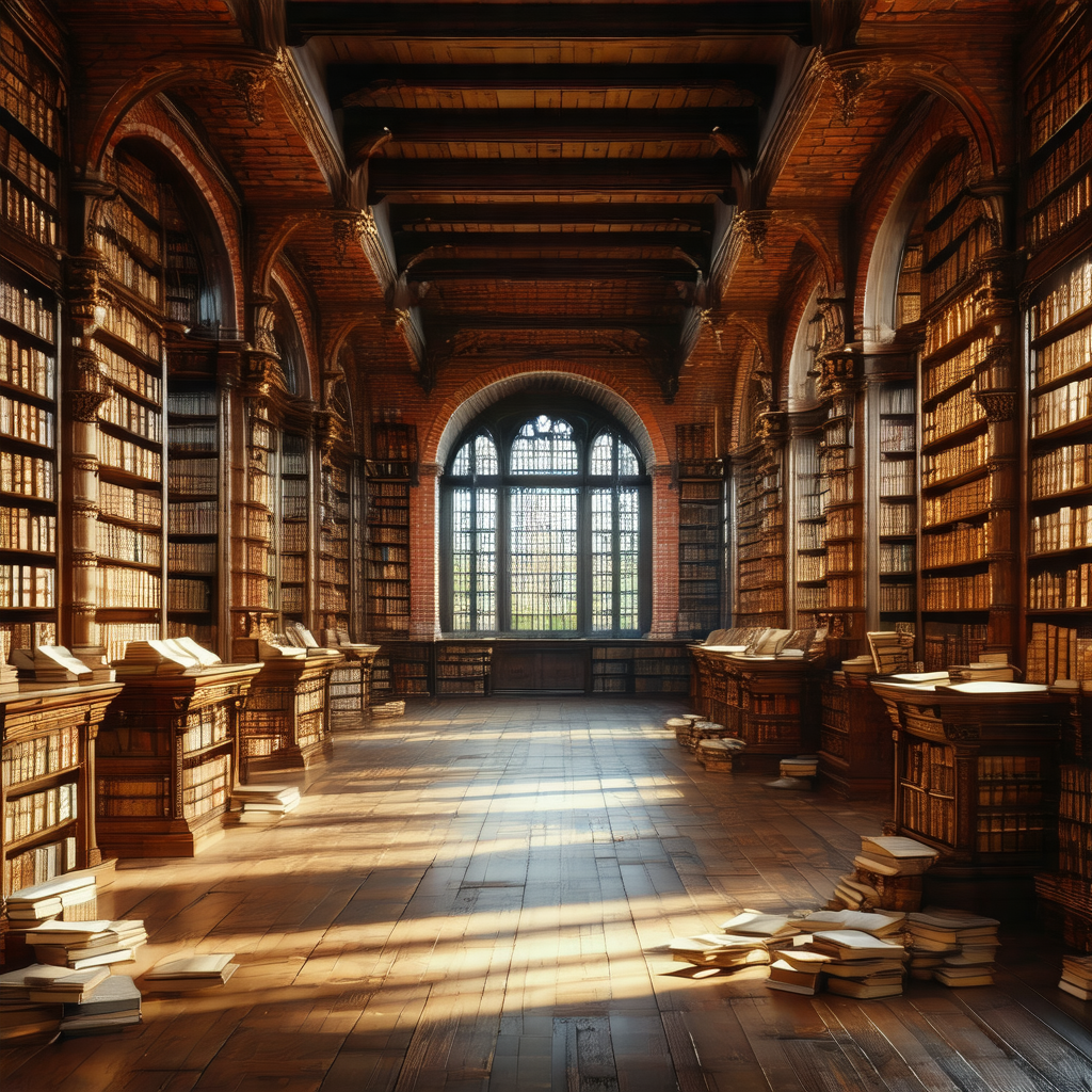 Large, old library filled with numerous books