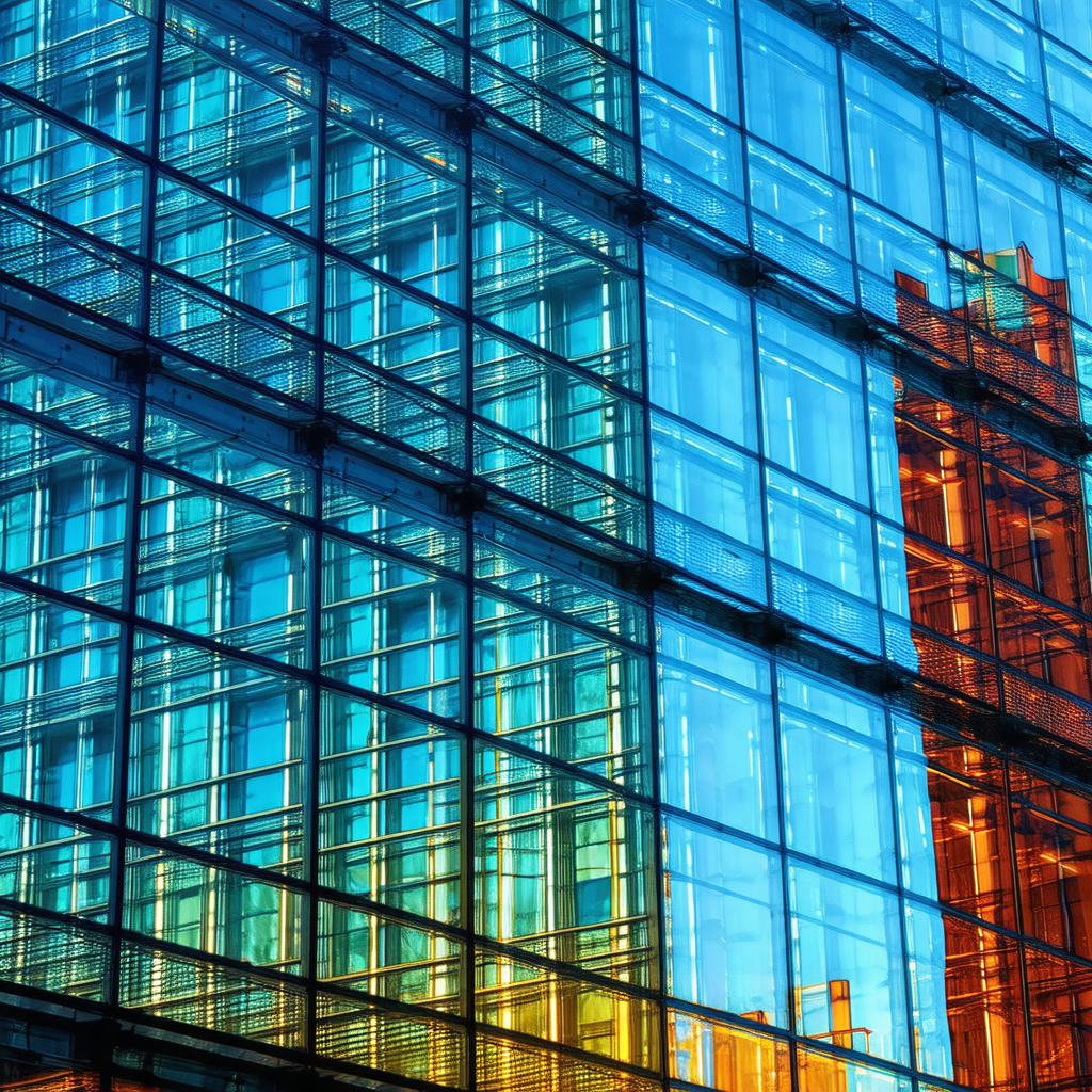 Tall building with a large glass window