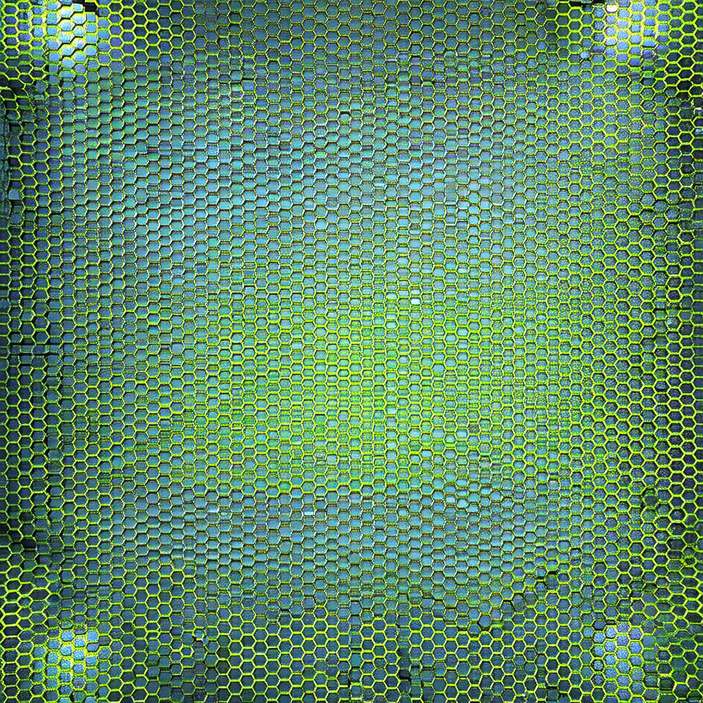 Close-up of a green and yellow honeycomb pattern