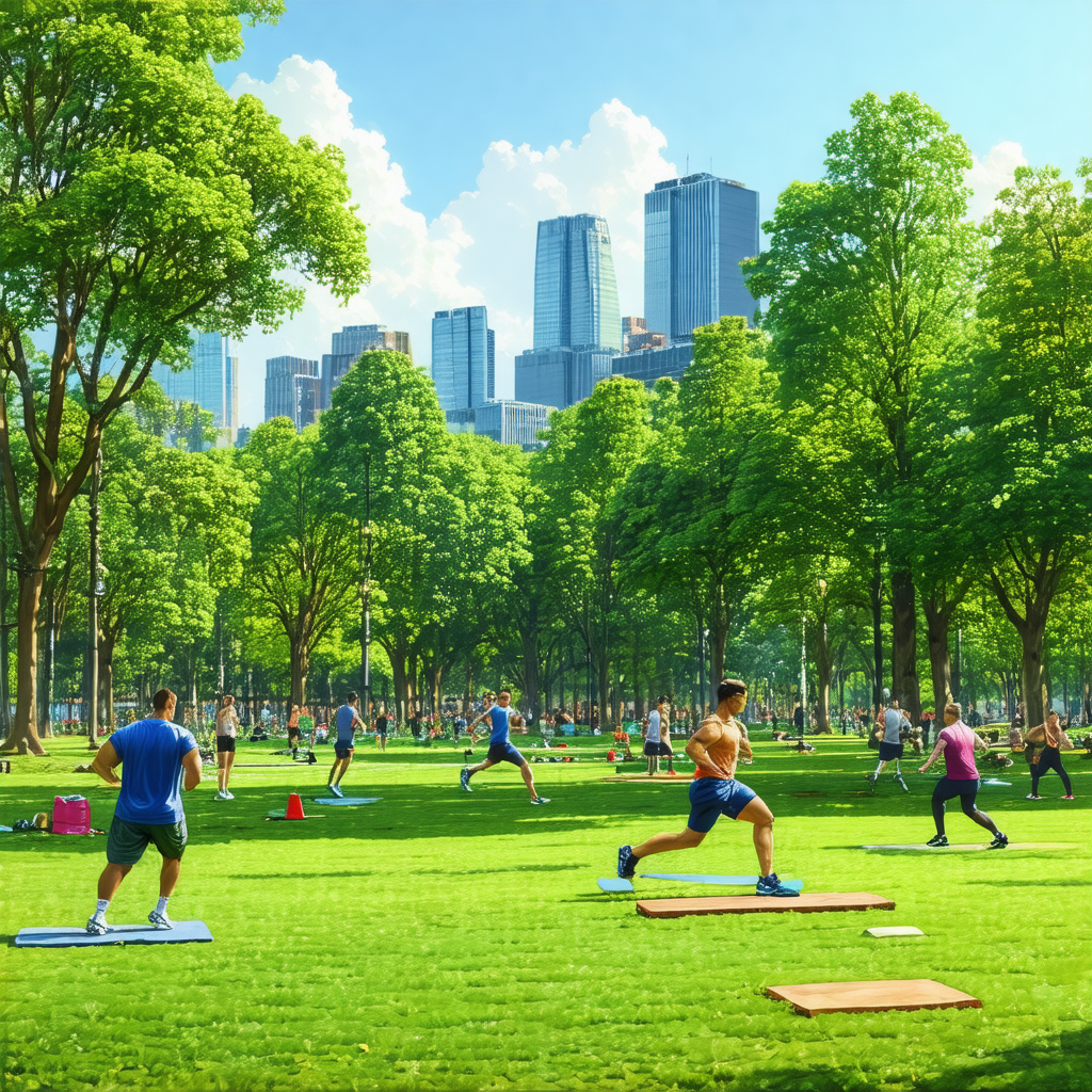 Group of people gathered in a park, engaging in various p...