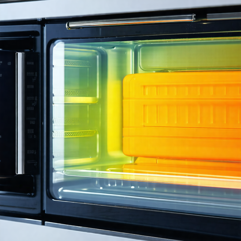 Microwave oven with its door open, revealing the interior