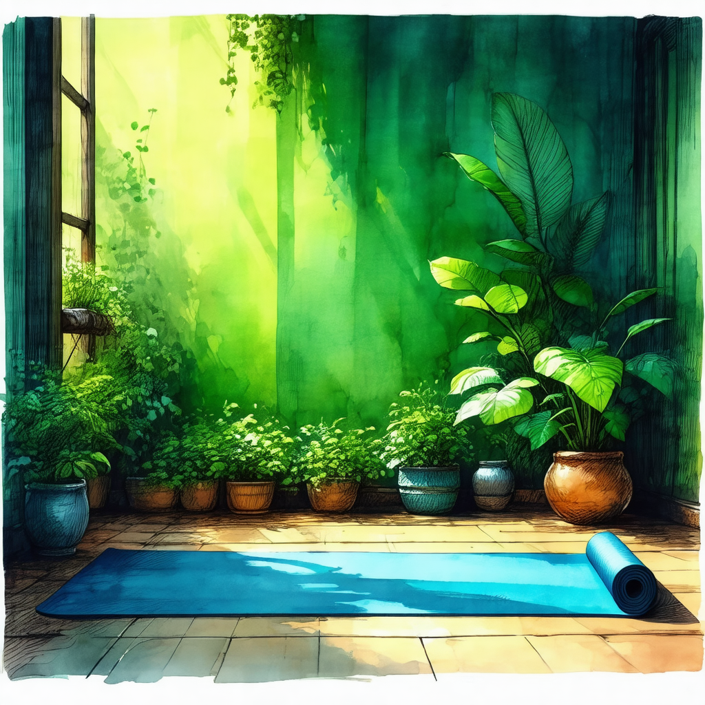 Room with a blue yoga mat placed on the floor