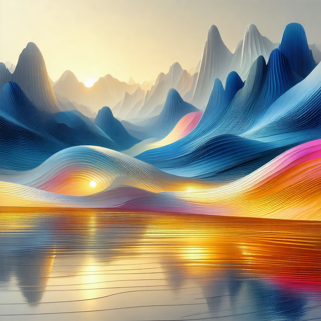 Digital painting of a mountainous landscape with a body o...