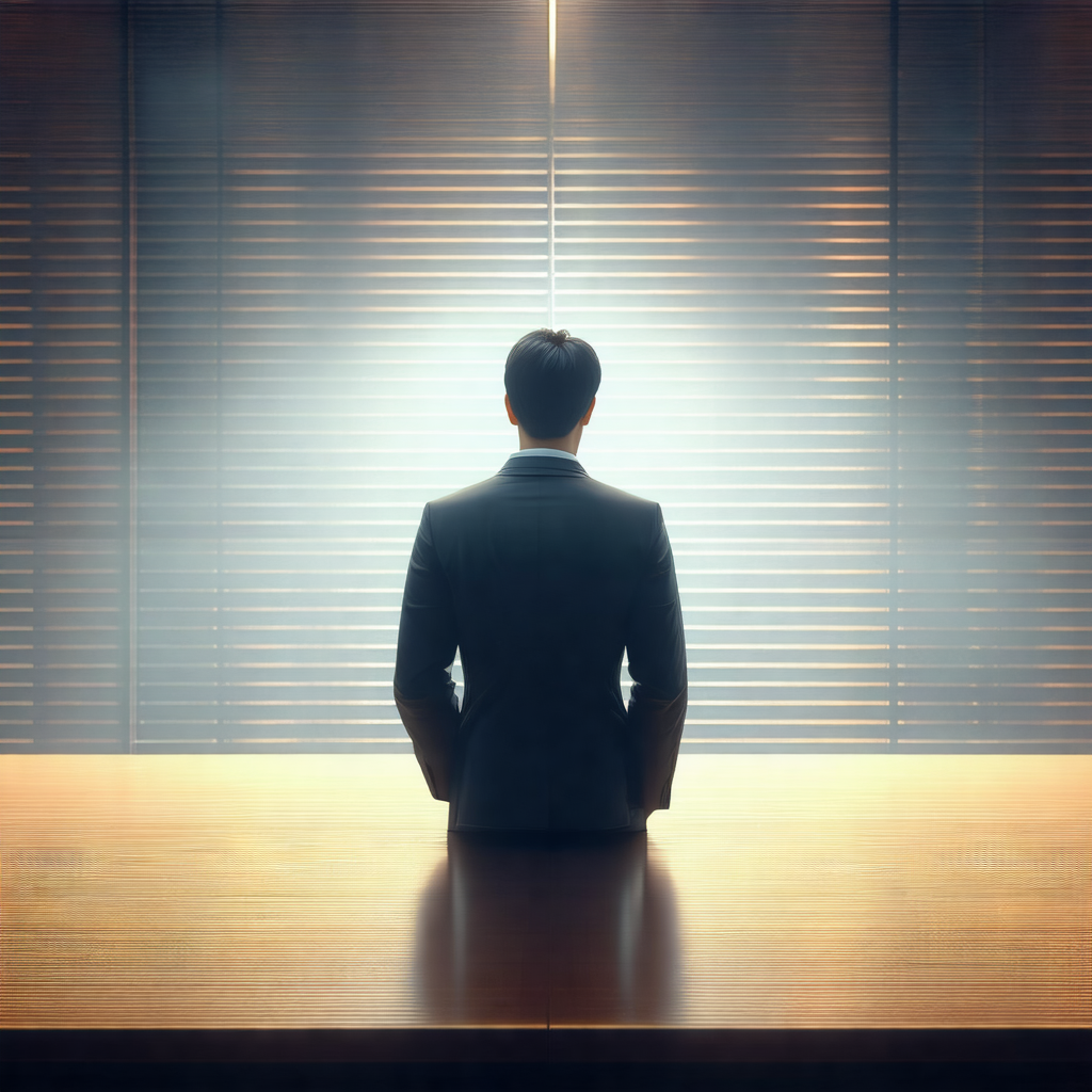Man standing in a room, wearing a suit and tie