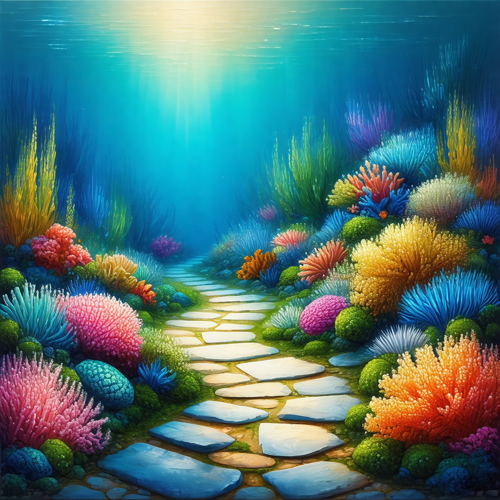 Vibrant underwater scene with a variety of colorful coral...