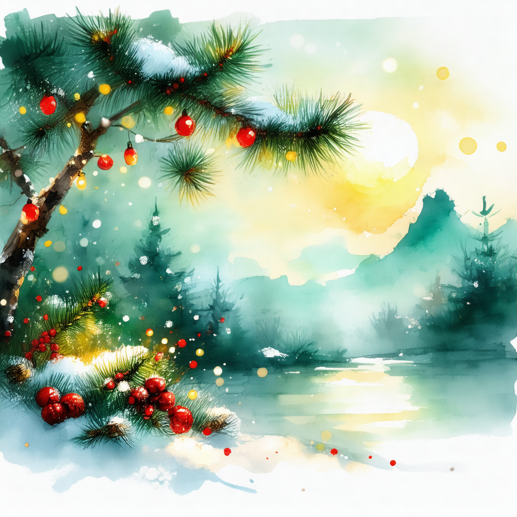 Beautiful winter scene with a snow-covered pine tree and ...
