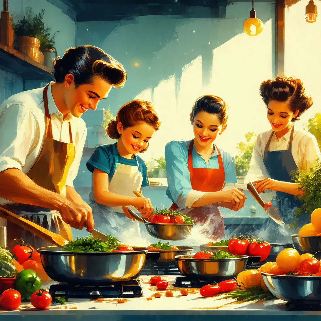 Family of five people, including a man and four children,...