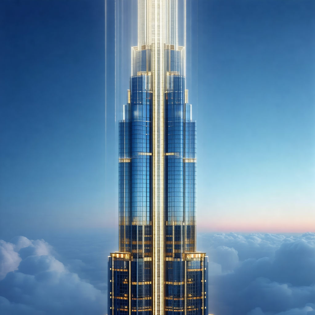 Tall, modern skyscraper with a large glass window on the ...