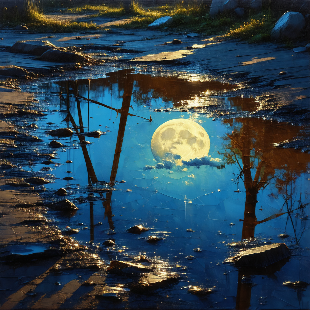 Beautiful scene of a full moon reflecting on a pond