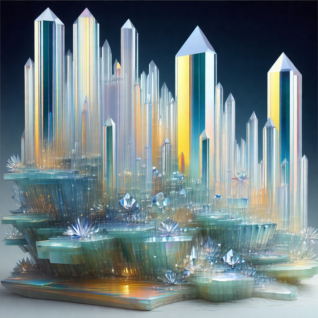 Large, colorful crystal structure that resembles a cityscape