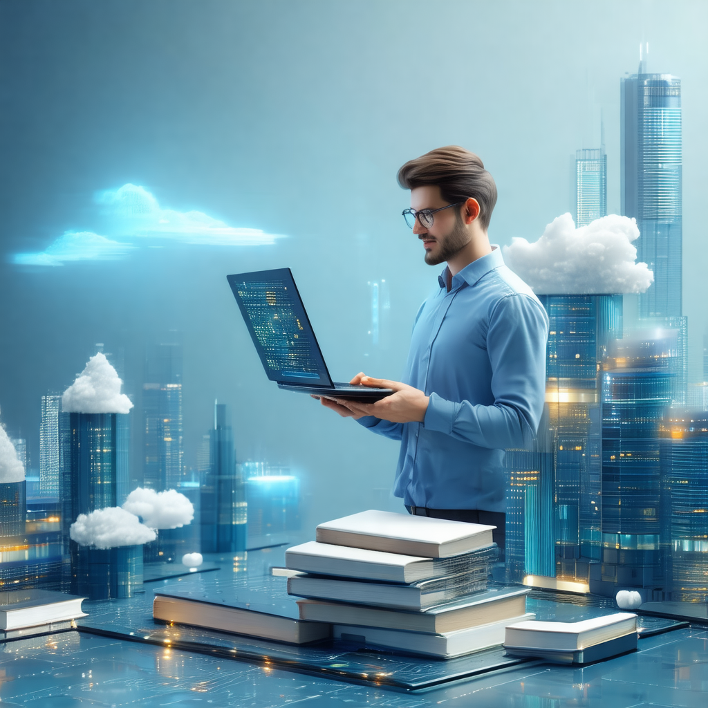 Man standing in front of a laptop computer, which is plac...