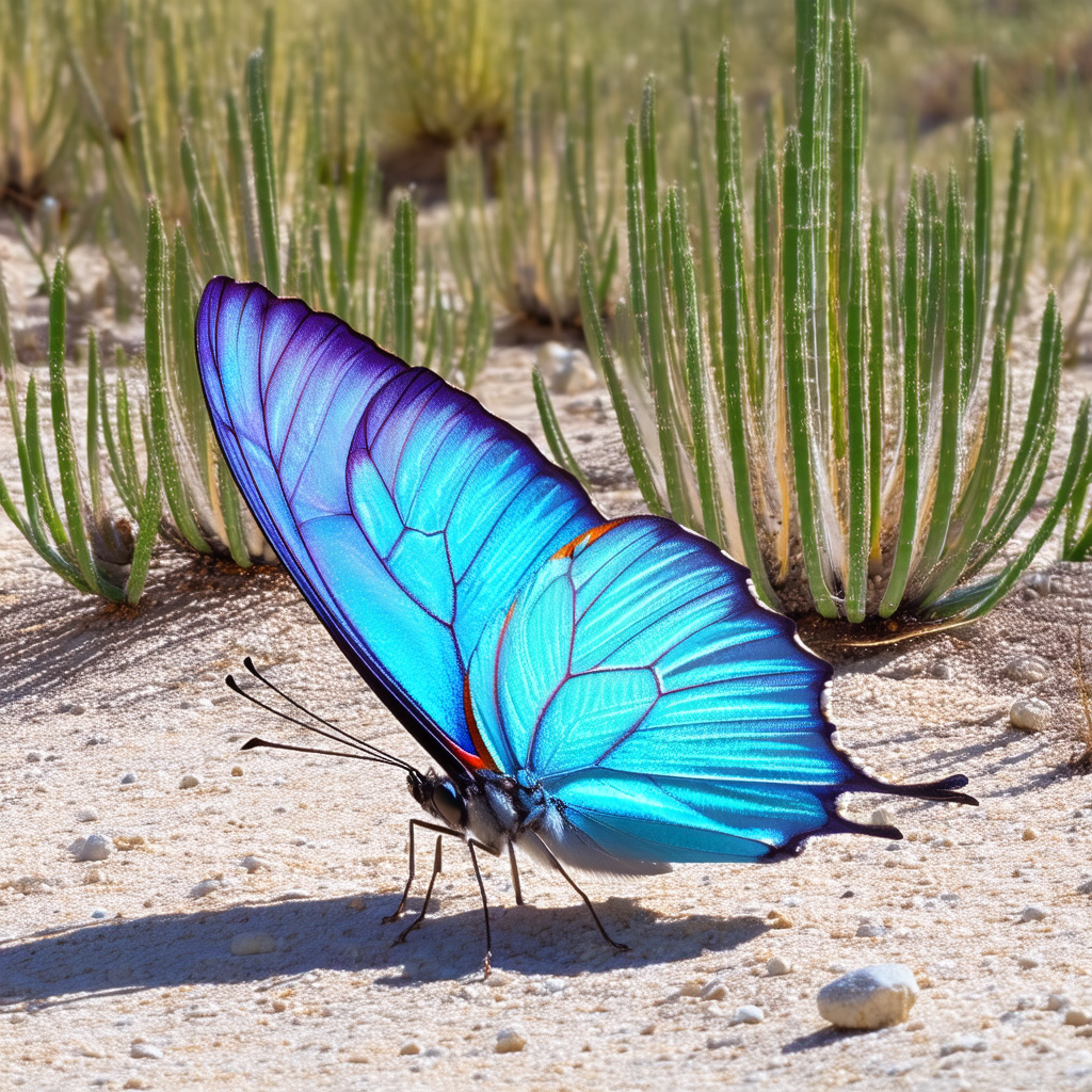 Beautiful blue butterfly with orange wings, sitting on a ...