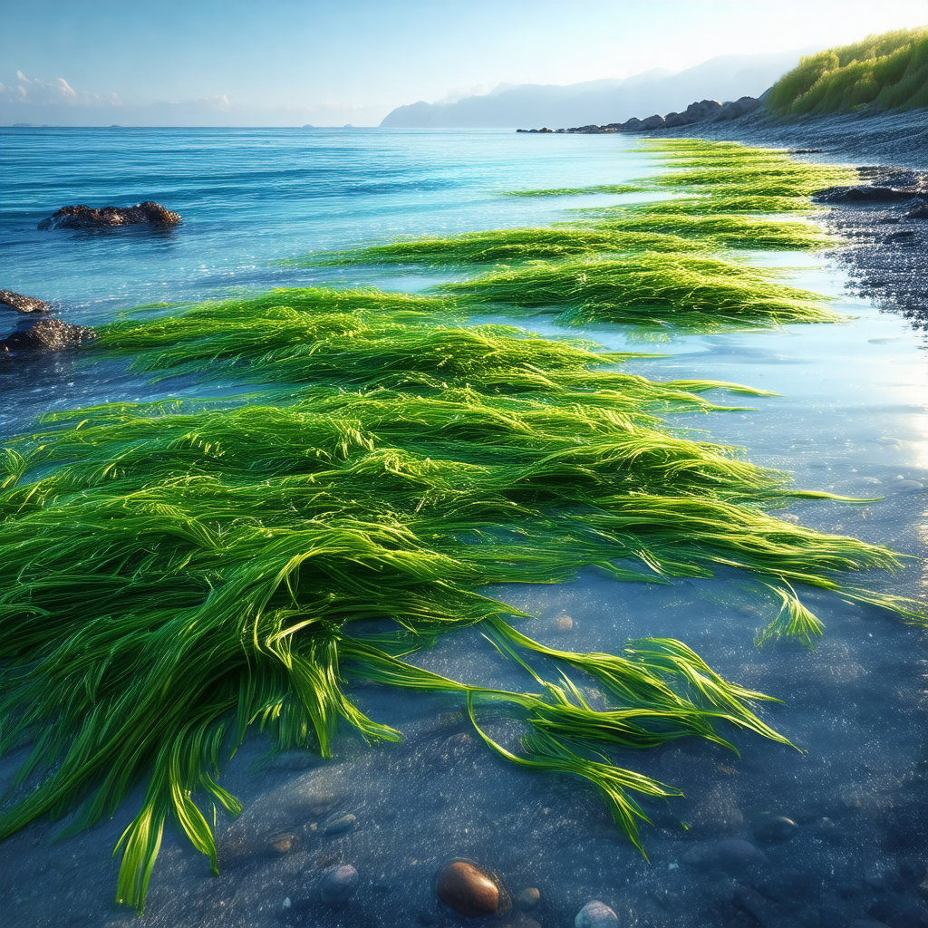 Beautiful beach scene with a large body of water in the b...