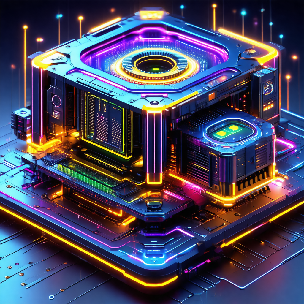 Futuristic computer with a large, colorful display