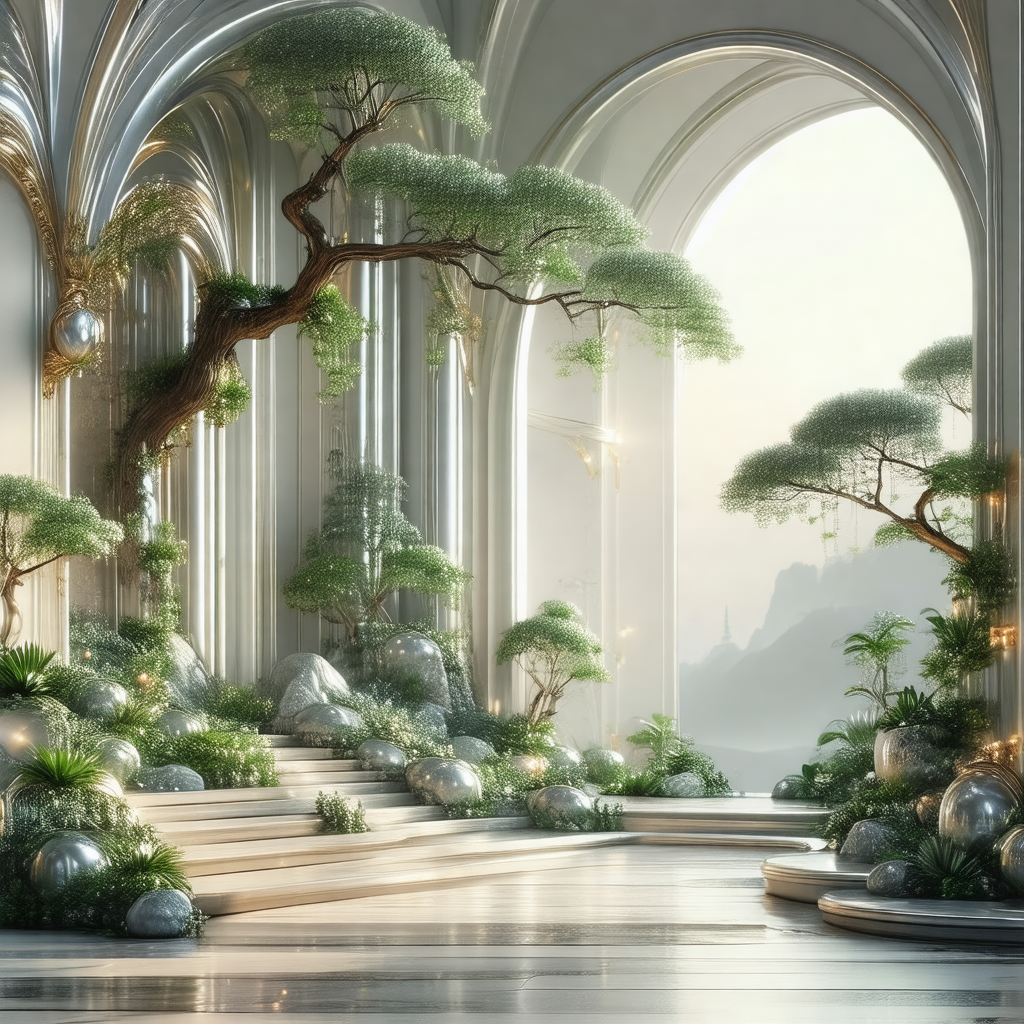 Large, ornate room with a beautifully designed tree in th...