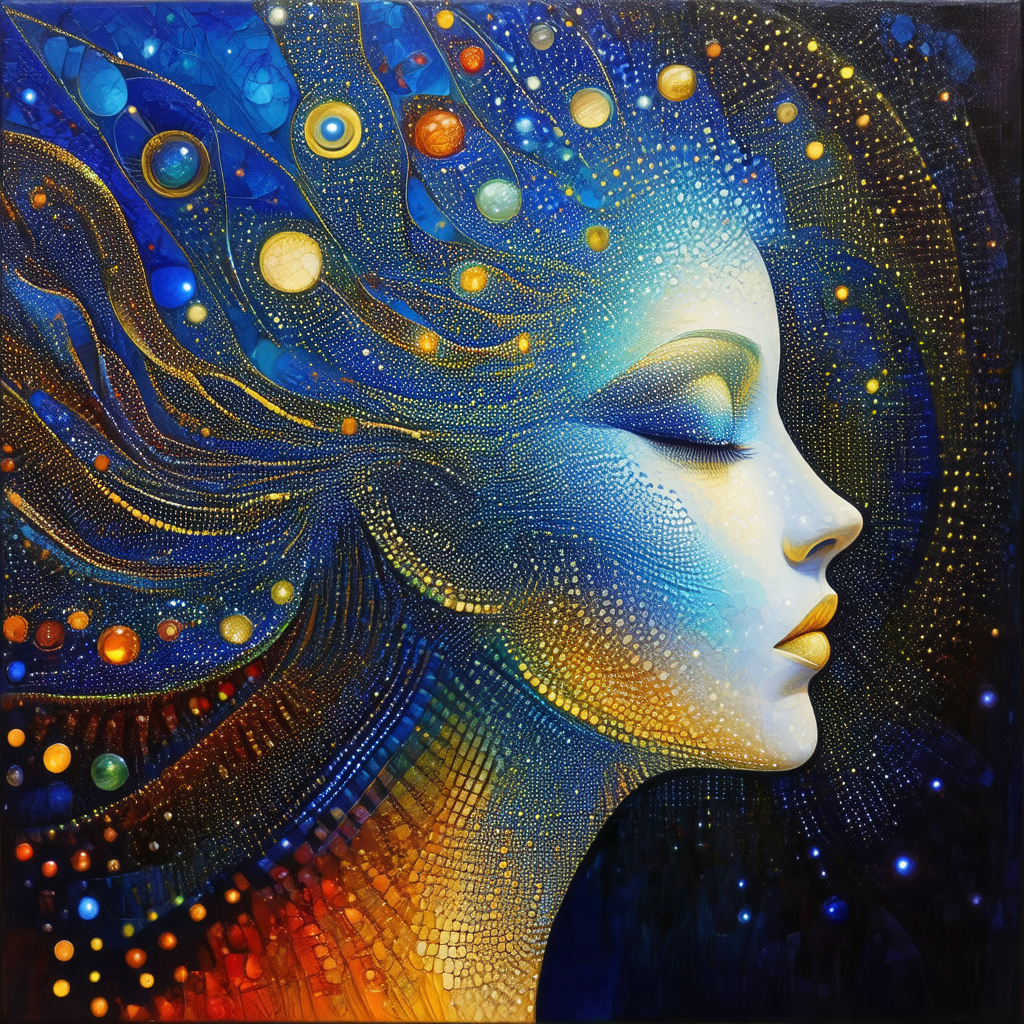 Woman with a beautiful face, painted in a vibrant blue color