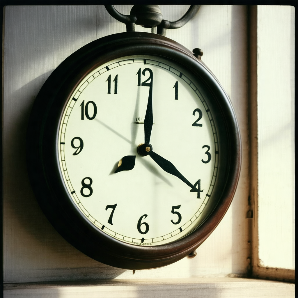 Clock hanging on a wall, with the time displayed as 11:15