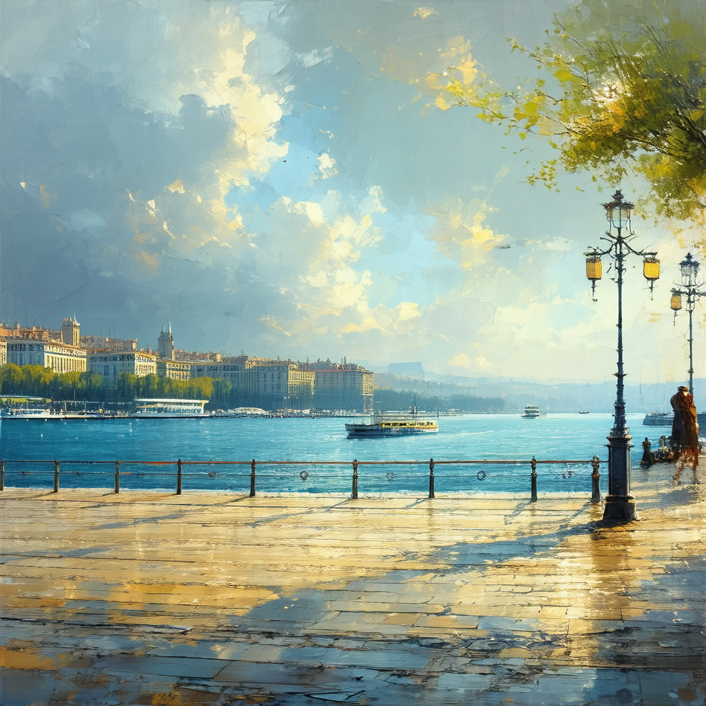 Beautiful scene of a couple standing on a pier overlookin...