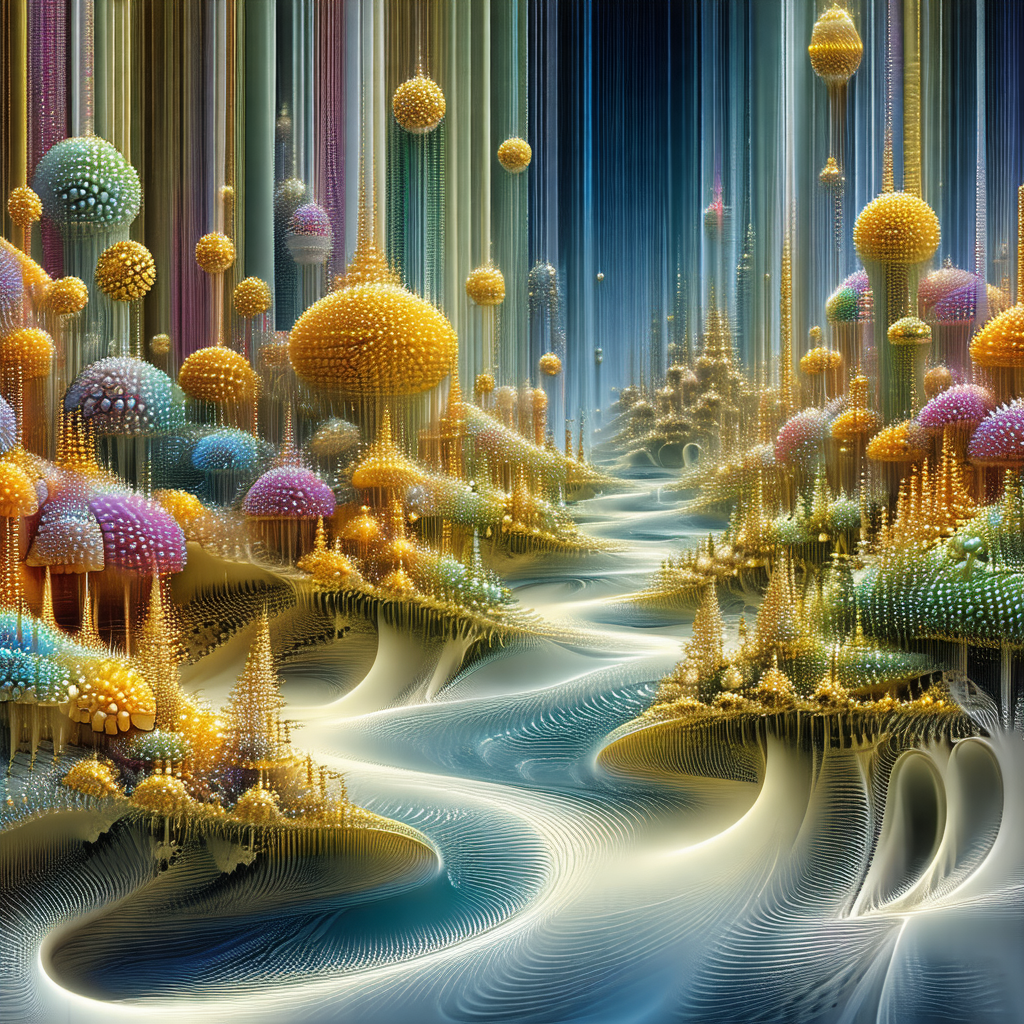 Colorful and vibrant painting of a river surrounded by a ...