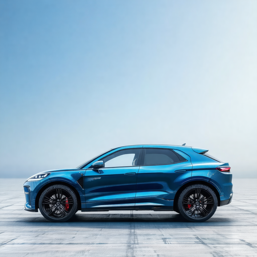 Blue sports car parked on a concrete surface