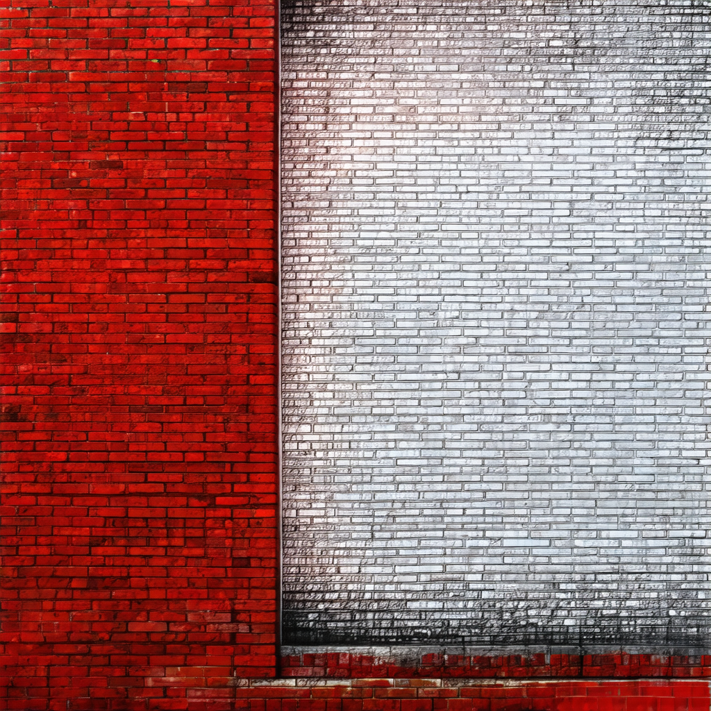 Red brick wall with a white brick section in the middle