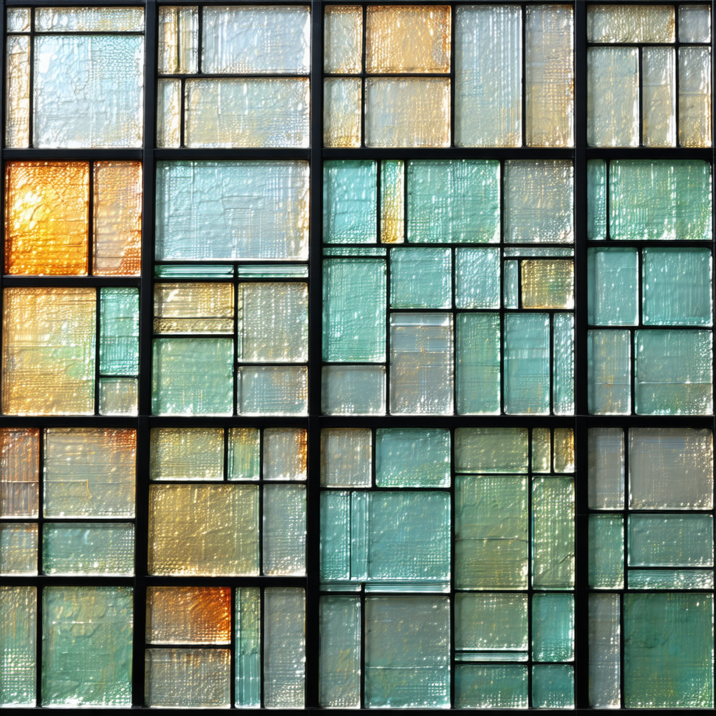 Large stained glass window with a variety of colors and p...