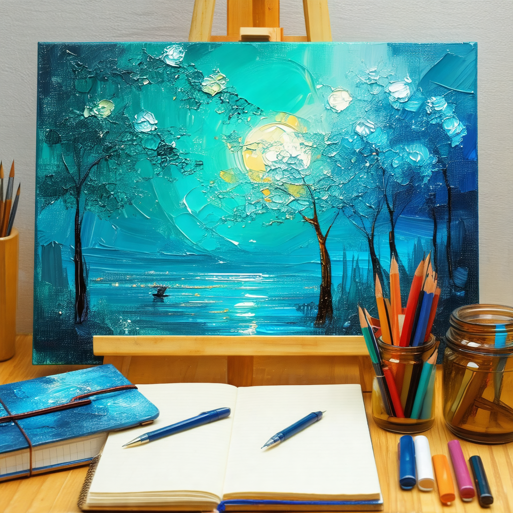 Painting of a forest at night, with a moon in the sky