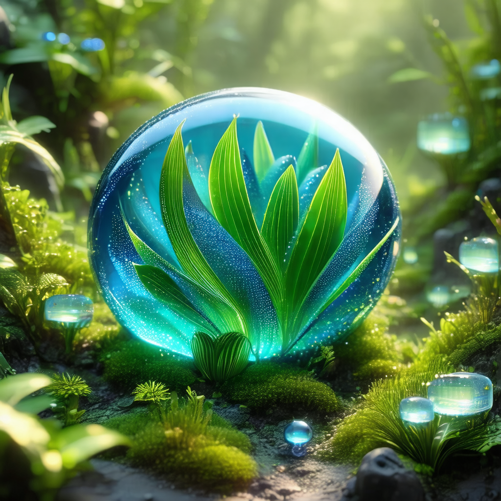 Beautifully crafted glass ball sitting in a lush green fo...