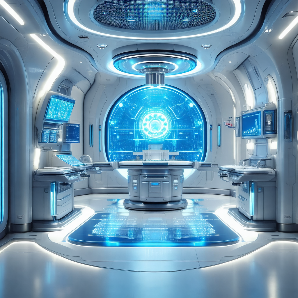 Futuristic room with a large circular window in the center