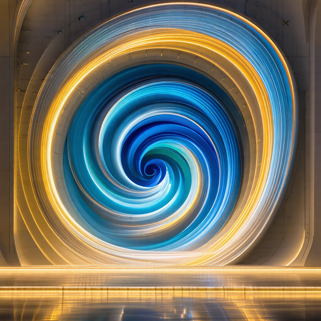Large, blue spiral that appears to be a swirl or a vortex