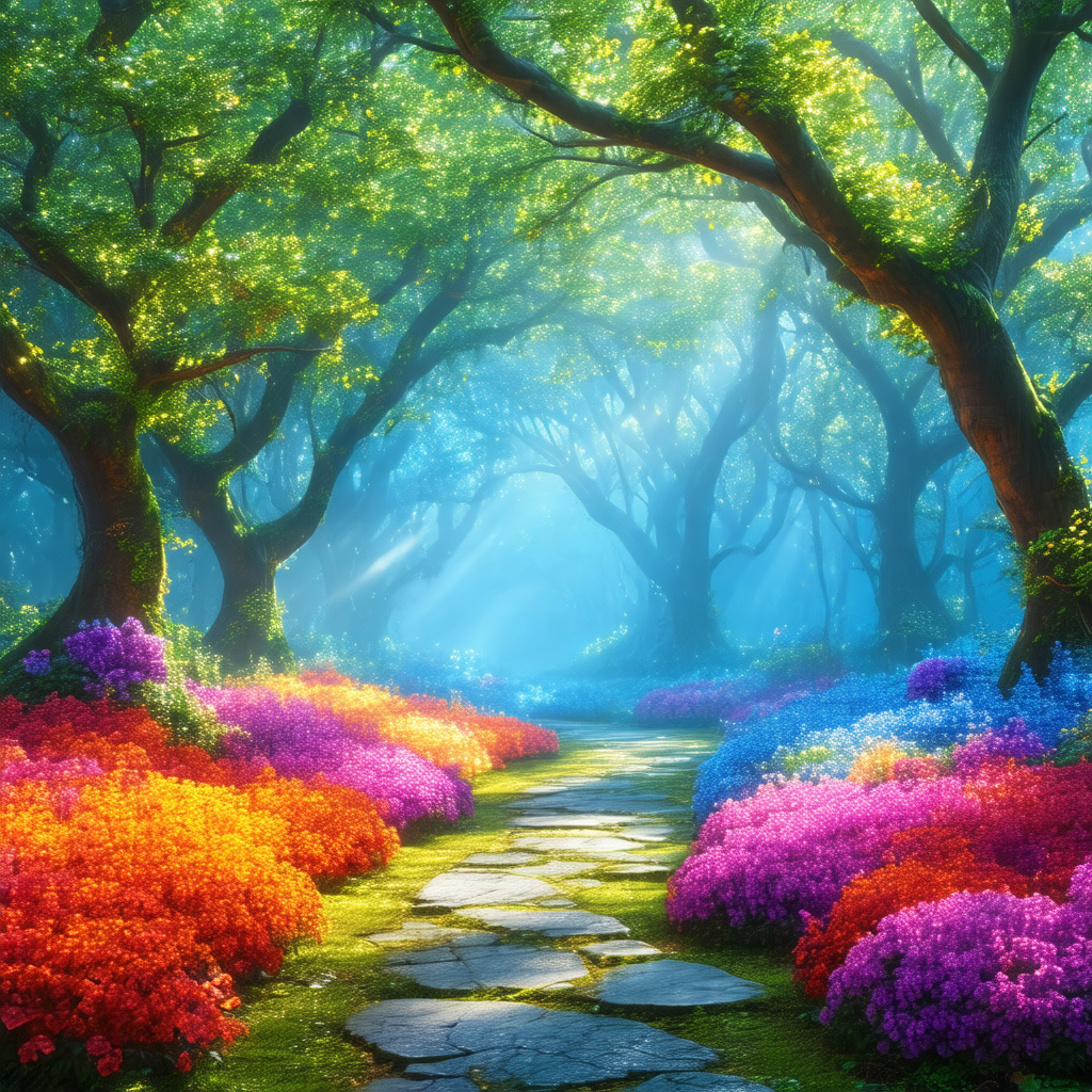 Beautiful pathway surrounded by a variety of colorful flo...