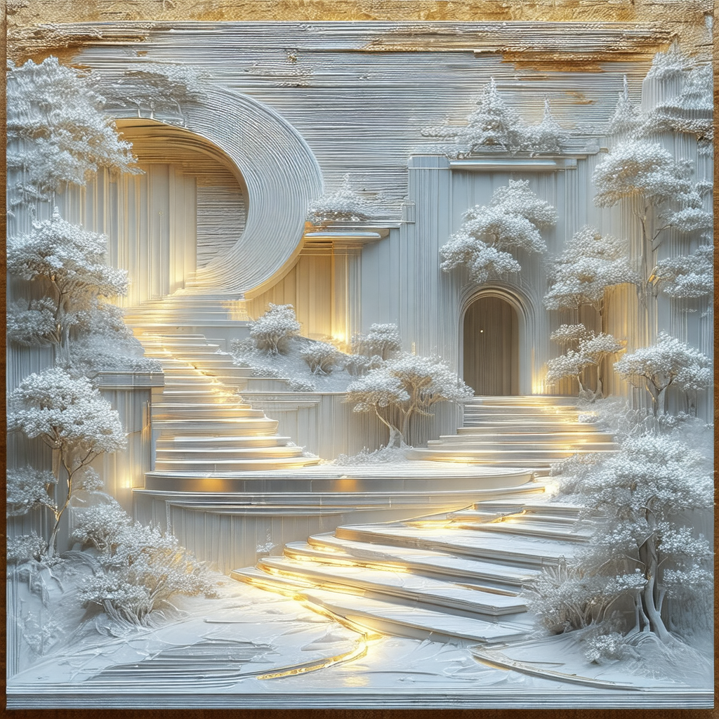 White, intricately carved sculpture of a house