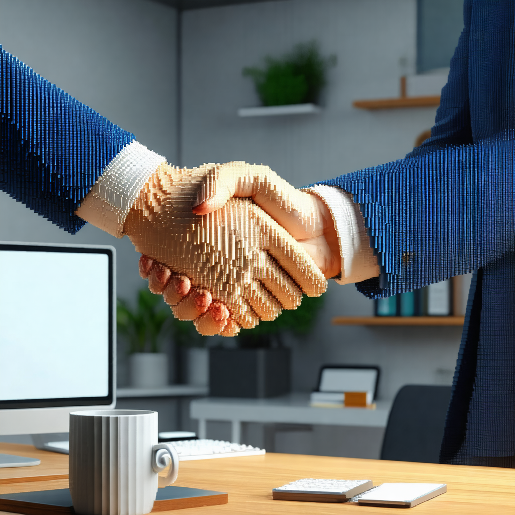 Man and a woman shaking hands in a professional setting