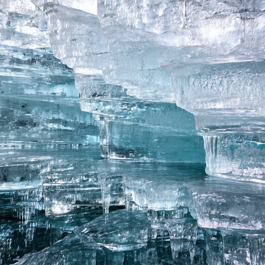 Large, frozen waterfall with a blue-green tint