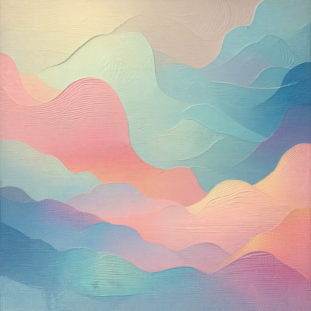Painting of a mountainous landscape with a variety of colors