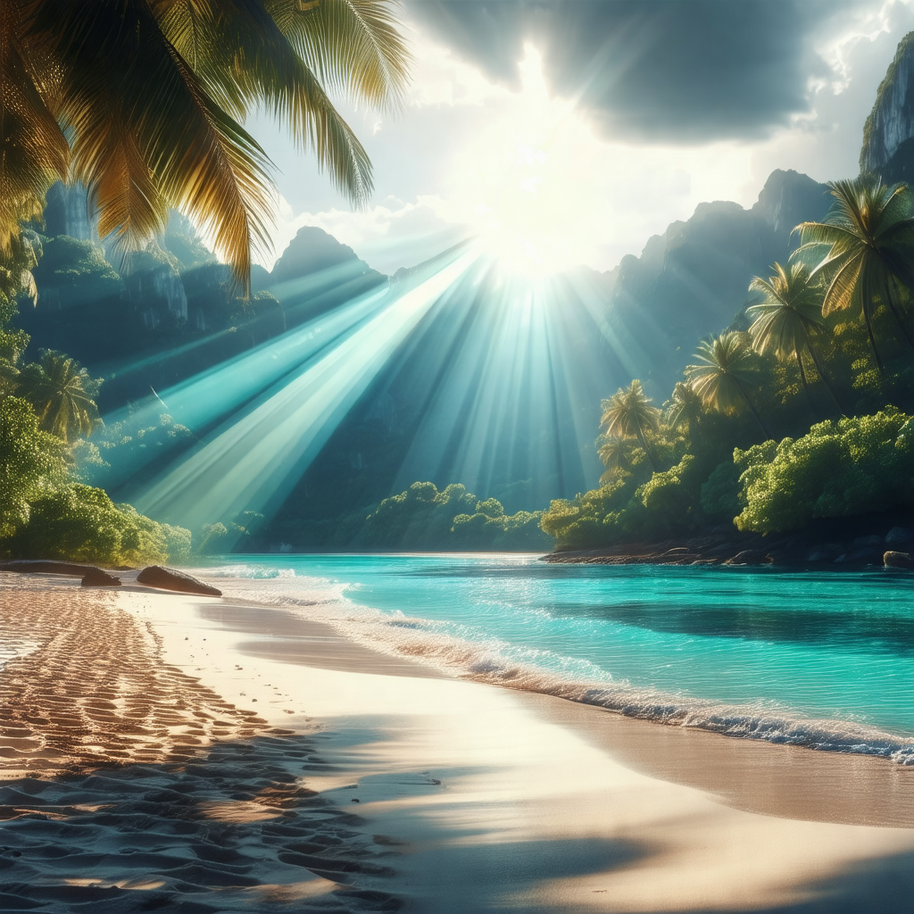 Describe this image in detail.

The image depicts a beautiful beach scene with a clear blue sky overhead