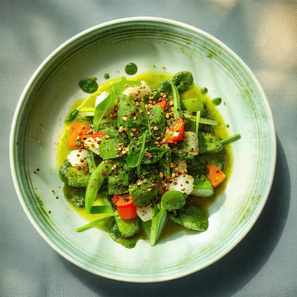 Describe this image in detail.

The image features a large bowl filled with a variety of vegetables, including carrots, broccoli, and green beans