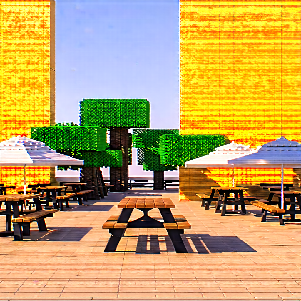 Urban Voxel Art: City Park With Outdoor Dining With Model Restaurant