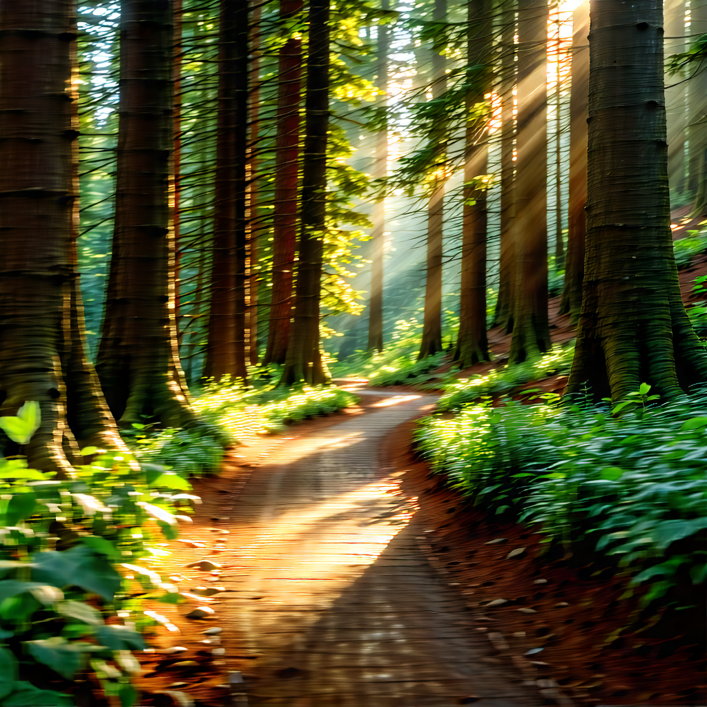 Nature Product Photography: Path Through Redwood Forest With Serene Forest